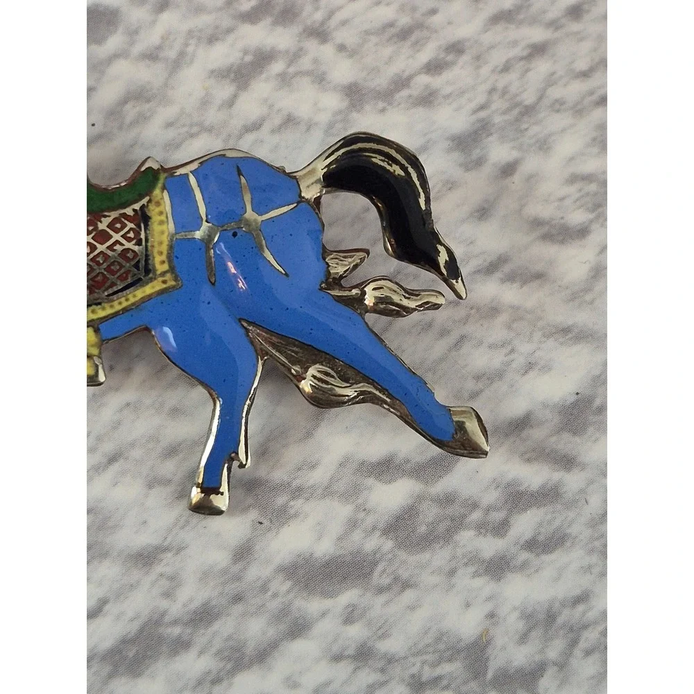Siam Sterling Vintage Blue Enamel Horse Brooch Pin Silver Equestrian Thai